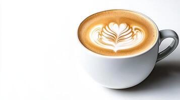A cup of coffee with a heart design in the foam photo