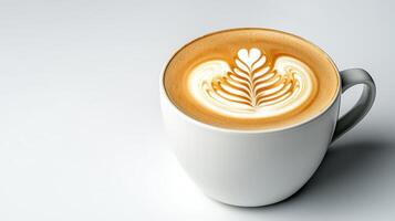 A cup of coffee with a heart design on top photo