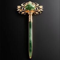 A gold and green stone pen on a black background photo