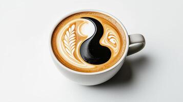 A cup of coffee with a yin yang design photo