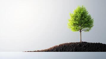 A tree growing out of the ground on a white background photo