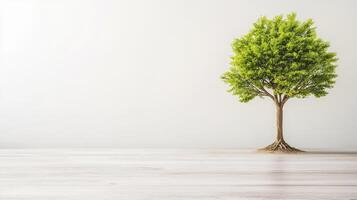 A tree is standing on a wooden floor photo