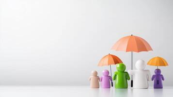 Colorful people with umbrella on white background photo