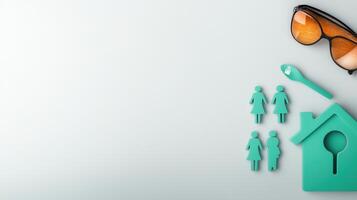 Home, family, and glasses concept on white background 3d render photo