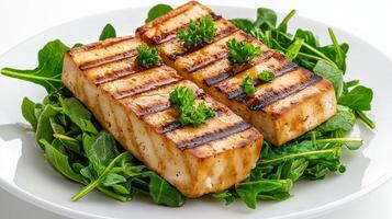 Grilled tofu with spinach and parsley photo
