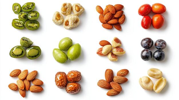 Nuts and seeds on white background photo