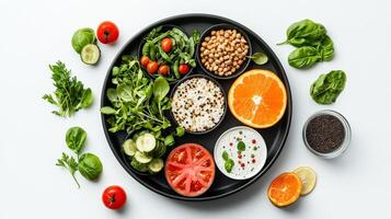 A plate with different types of food on it photo