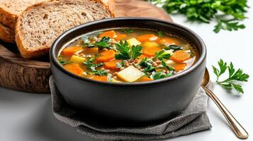 Vegetarian soup with carrots and parsley photo