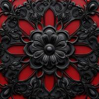 A black and red floral design on a red background photo