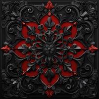 A black and red ornate design on a black background photo
