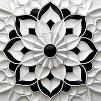 A black and white flower design on a wall photo