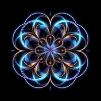 A flower with blue and orange colors on a black background photo