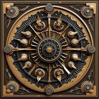 Steampunk clock with gears and cogs on a black background photo