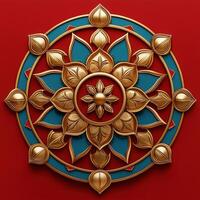 Golden mandala on red background photo