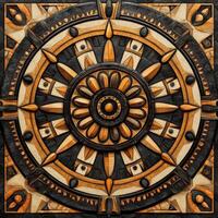 A decorative wall with a circular design photo