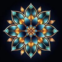 A golden and blue flower on a black background photo