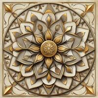 Golden flower in a decorative pattern on a white background photo