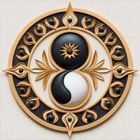 Yin yang symbol with sun and moon on a white background photo