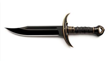 A black and gold knife on a white background photo