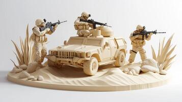 A model of soldiers with guns on a desert scene photo