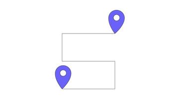 Route map with connecting location pins 2D cartoon object animation. Navigation app. Travel planning. Delivery tracking. GPS journey path animated flat colorful item 4K isolated on white video
