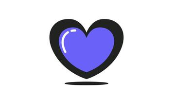 Floating Y2K aesthetic heart above shadow 2D cartoon object animation. Glossy icon. Pop culture symbol. Nostalgic 2000s retro love animated flat colorful item 4K isolated on white video