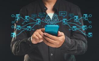 Smartphone with Chatbot AI. Artificial Intelligence of futuristic technology photo