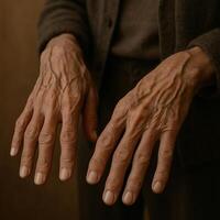 Wrinkled hands of an old man. Close-up. photo