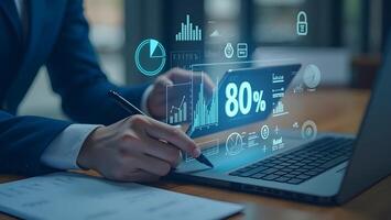 Modern Digital Performance Analysis with Charts, Pie Graphs, and Touchscreen Interaction photo