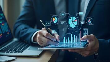 Interactive Business Analytics Interface Showing Progress Metrics and Growth Visuals photo