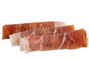 Jamon meat rolled up in a roll isolate. Delicious dried meat. png