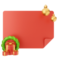 A red christmas card with a wreath and presents png