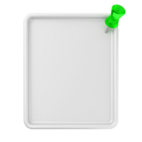 Blank white board with green push pin on black background png