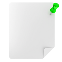 A white paper with a green push pin on it png