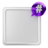 A square white button with a purple speech bubble png