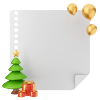 A blank sheet of paper with a christmas tree and gold balloons png
