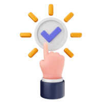 A hand holding a button with a check mark on it png