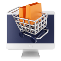 A shopping cart on a computer monitor png