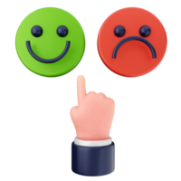 Three different colored smiley faces with a finger pointing to one png