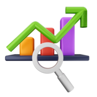 A magnifying glass and a graph chart png
