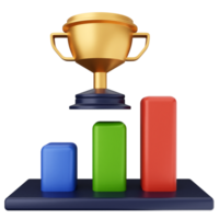 A gold trophy on a bar chart with red, green and blue bars png