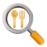 A magnifying glass with a fork and spoon png