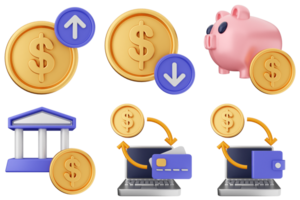 Money and banking icons set png