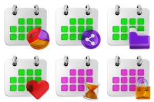 A set of colorful calendar icons on a black background png