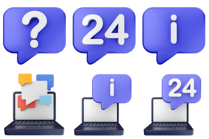 A set of four speech bubbles with a laptop and a question mark png