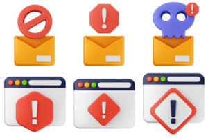 A set of icons that include a warning, email, and a skull png