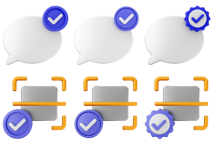 Four speech bubbles with check marks and a button png