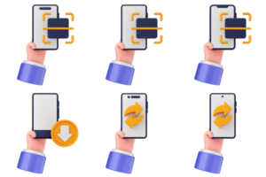 Hand holding a smartphone with different icons on it png