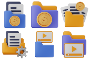 A set of icons for a folder with money and other items png