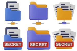 A set of folders with the word secret on them png